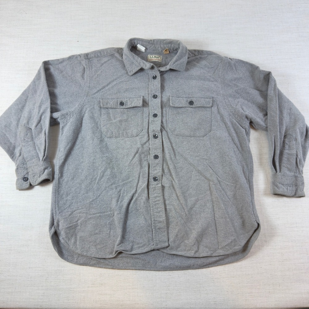 LL Bean Chamois Cloth Shirt Womens 18 Gray Button Up Heavy Cotton Made in USA